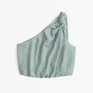Abercrombie Asymmetrical One-Shoulder Knotted Crinkle Set Top